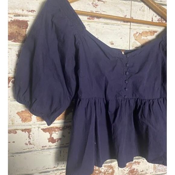 Free People Veronica Sweetheart Peplum Pure Cotton Blouse - Picture 7 of 10